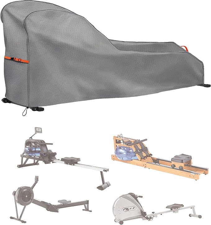Rowing Machine Cover Waterproof Heavy Duty Outdoor Rower Cover Fits 112" | fits most rowers,UV resistant, dustproof, outdoor gym equipment cover with buckle windproof design, gray with orange straps
