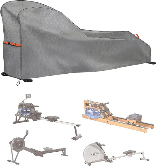 Rowing Machine Cover Waterproof Heavy Duty Outdoor Rower Cover Fits 112" | fits most rowers,UV resistant, dustproof, outdoor gym equipment cover with buckle windproof design, gray with orange straps