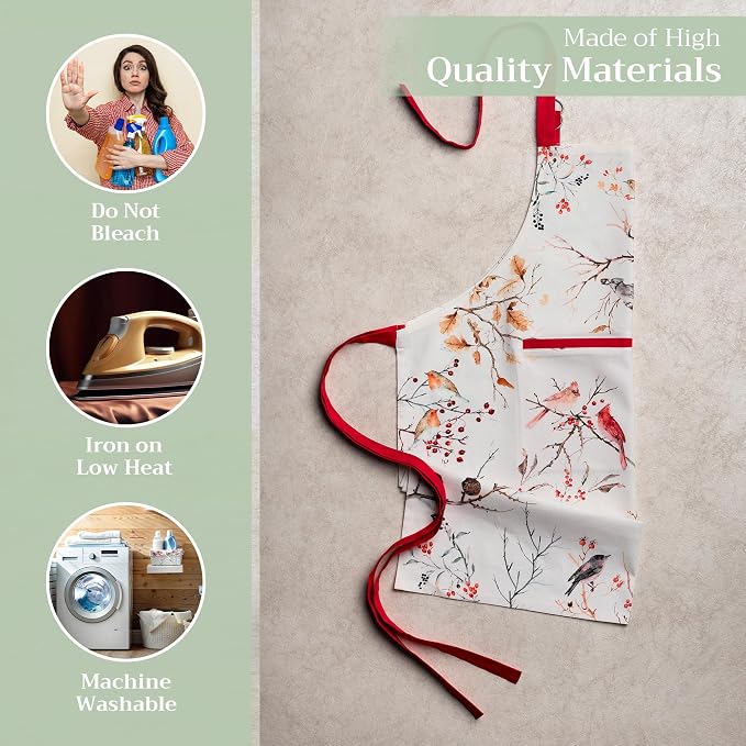 Maison d' Hermine Aprons for women with Pocket 100% Cotton (27.50"x31.50") | Adjustable Neck Strap & long ties Apron Men Chef Wedding Cooking Gardening Server Maid