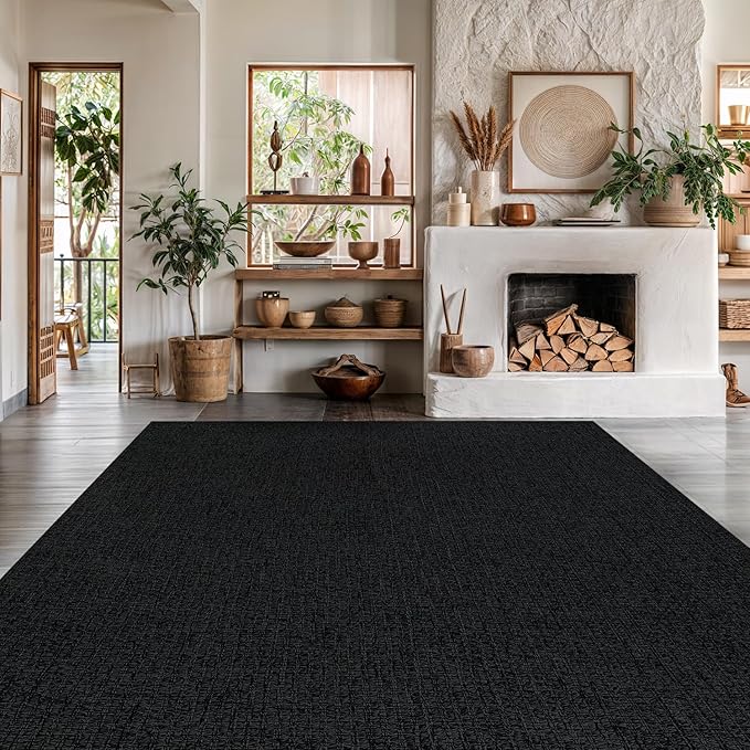Luul Home Easy Jute Rugs 6x9 Dark Gray Color Living Room Indoor Outdoor Area Rug for Farmhouse Patio and Kitchen Rug High Traffic Washable Easy to Clean Solid Boho Woven Design Outside Carpet (6 x 9)