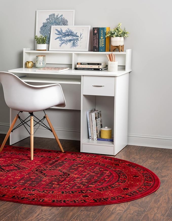Unique Loom Tekke Collection Area Rug - Sheibani (5' 3" x 8' Oval, Red/ Black)