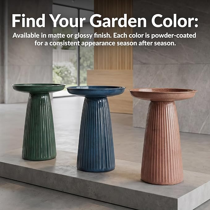 Sunnydaze Gleeful Garden 23" Iron Pedestal Bird Bath for Outside - Modern Shallow Basin Birdbath for Outdoors with UV-Protected Rust-Resistant Finish for Patio, Garden, Yard Decor - Canyon Clay Glaze