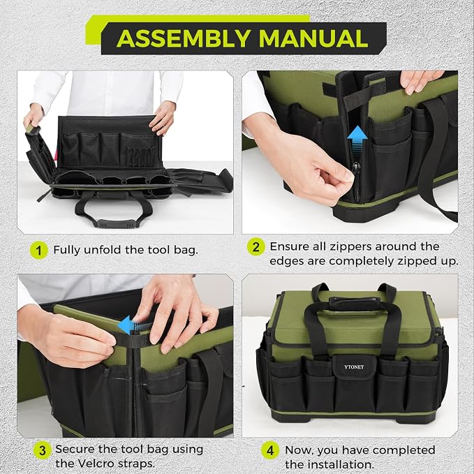 Heavy Duty Tool Bag 16-Inch, 46 Pockets Electrician Tool Bag for men with Hard Bottom & Waterproof Pocket, 1680D Tear-Proof Toolbox Organizer Tool Tote for HVAC Mechanic, Father Day Dad Birthday Gift