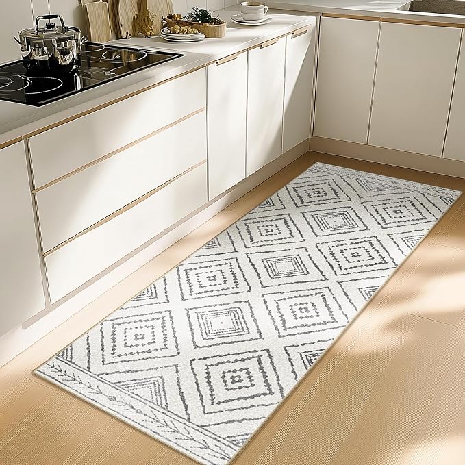 2'x6' Washable Area Rug for Living Room Runner White Black | Soft Western No Slip Low Pile Print Foldable Indoor Small Rug for Kitchen entrance entryway hallway