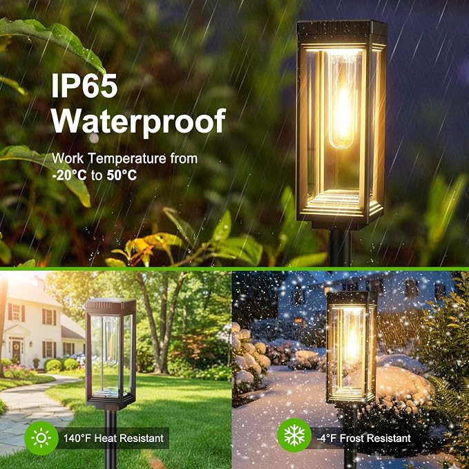 Tall Solar Pathway Lights Outdoor Waterproof, Bright Garden Lights Solar Powered, Auto On/Off, Up to 15Hrs Outdoor Light for Path Yard Walkway Driveway Patio Lawn Decor Landscape, 8 Pack