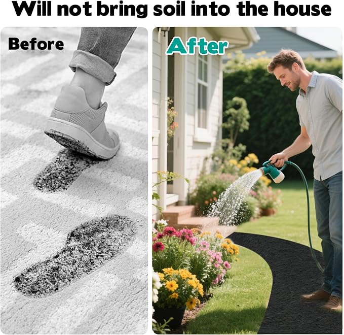 Recycled Felt Mulch Mat, 2'x 8.2' Reusable Fabric Walkway Mat Mulch Pathway Durable Landscaping Mat with 20 Ground Stakes for Plant Vegetables Flower Garden Weed Barrier
