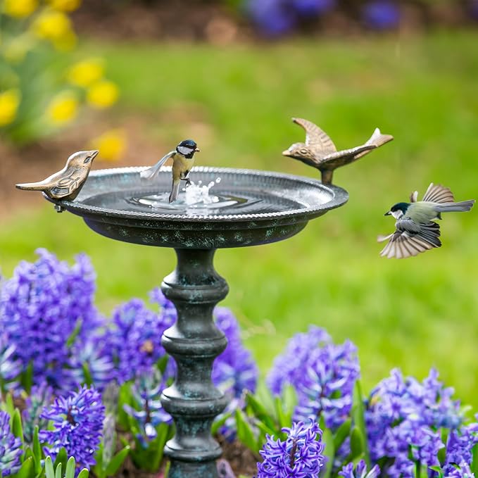 Evergreen Garden Hummingbird Bird Baths for Outdoors Heavy Duty | Metal Bird Bath Bowl with Stand | Ground Standing Bird Bath and Feeder for Garden Yard Deck