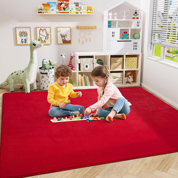 Amearea Modern Area Rugs for Bedroom Living Room, 4x6 Red Memory Foam Rug | Thickened Fluffy Indoor Washable Rugs Non Slip Minimalist Carpet for Kids Boys Girls Dorm Nursery Room Decor