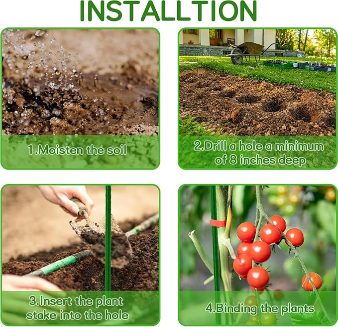 72 Pcs Garden Stakes 30 Sets 16 Inch Steel Tomato Plant Stakes and Accessories, DIY 4ft 5ft 6ft 7ft Plant Stakes Sticks Supports for Outdoor, Gardening, Vegetables, Pepper, Fences (16 inch)