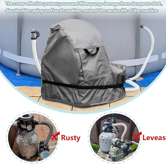 okcool Outdoor Sand Filter Pump Winter Cover, Grey | Heavy Duty Waterproof UV Resistant Dust Cover Universal for Most Pool Sand Filter Equipment