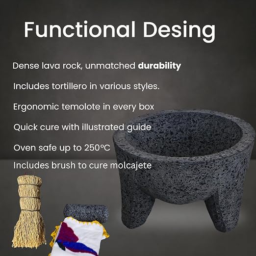The Original Molcajete Mexicano Volcanic Rock Handmade of Authentic Lava Rock in Mexico - Molcajete de Piedra volcanica - Molcajete Mortar Pestle Bowl - Volcanic Rock Guacamole Maker