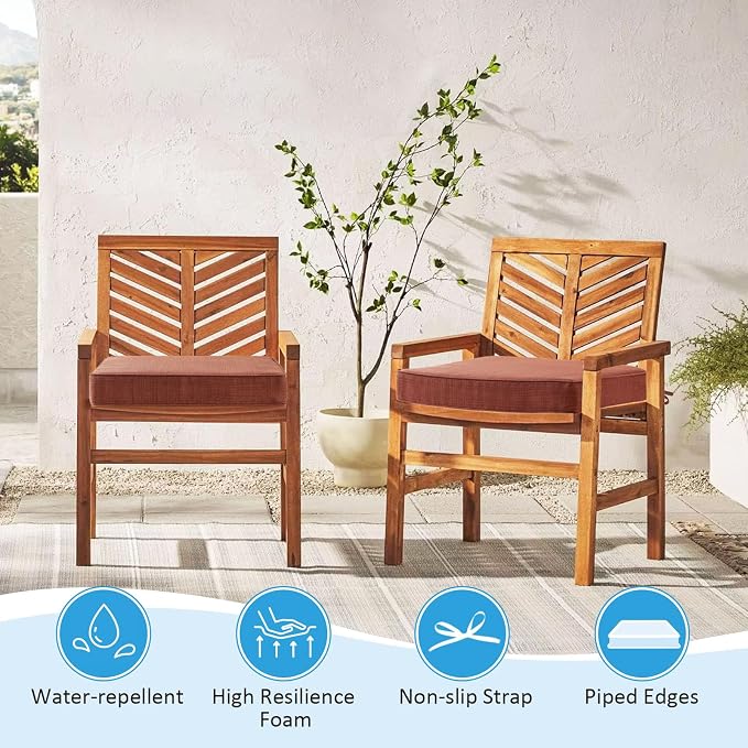 18.5 x 16 Inch Outdoor Chair Cushions with Tie Straps, Set of 4 Thick Water Repellent Rectangle Patio Chair Pads for Garden Lawn Patio Furniture, Terra Cotta