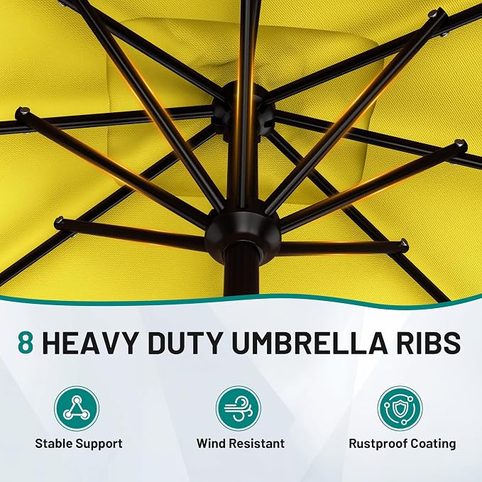 AreShark 8 X 10 FT Large Rectangular Patio Umbrella with Valance, Outdoor Table Market Umbrella w/Crank & 8 Ribs, Rectangle Outdoor Umbrellas for Garden, Deck, Yard and Poolside, Yellow
