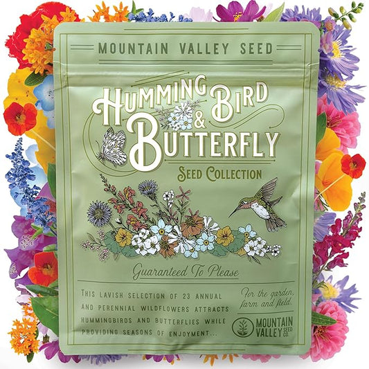 Mountain Valley Seed Co Wildflower Seeds Bulk, 2 Oz. 80,000+ Seeds | Butterfly & Hummingbird Mix with 23 Non-GMO Varieties – Pollinator Flower Seed for Planting