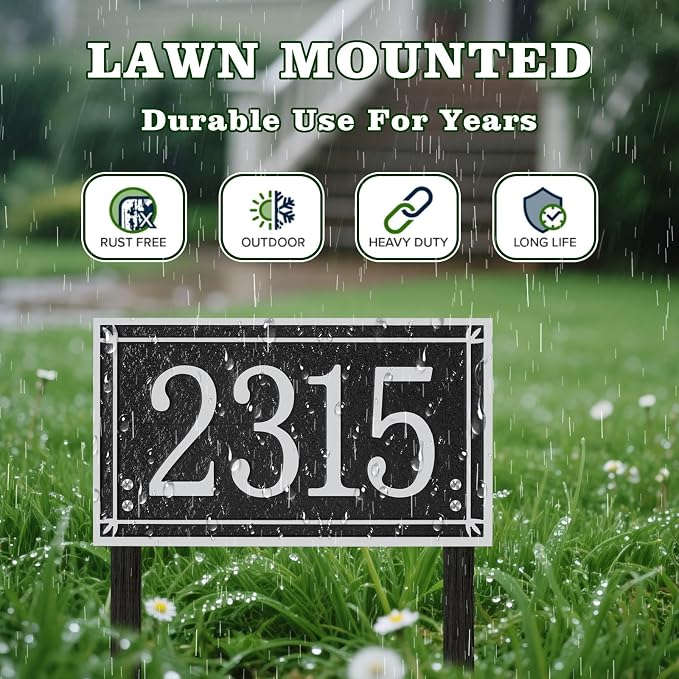 Custom House Address Sign, House Number Plaque Sign for Lawn,Yard,Ground,Driveway,Garden with 2 Stakes,Style 3