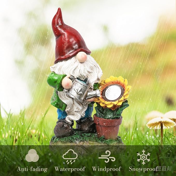 TERESA'S COLLECTIONS Sunflower Garden Gnomes Decorations for Yard with Solar Lights, Cute Resin Garden Sculptures & Statues for Outdoor Patio Lawn Ornaments,Ideal Gifts for Mom Women and Man, 11.4"