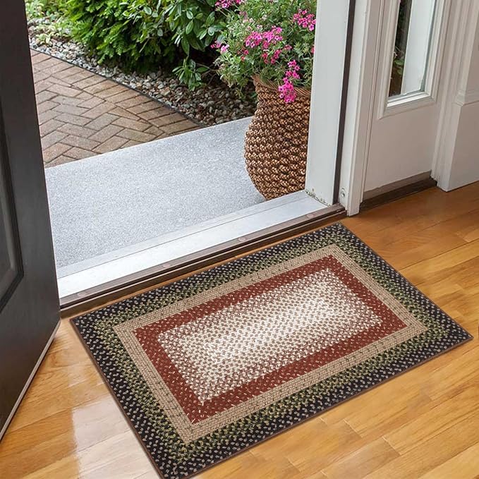 RUGSREAL Entryway Area Rug 2x3 Small Machine Washable Bedroom Rug Non Slip | Bathroom Mat Stain Resistant Kitchen Farmhouse Carpet Modern Rustic Area Rugs for Living Room Dining Room, Crimson/Earthy