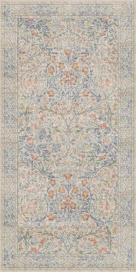 Washable Bathroom Rug 2x4 Non Slip - Beige Blue Small Rugs Front Door Rugs Indoor, Vintage Cream Floral Style Rug for Kitchen, Laundry, Perfect for Entryway Décor