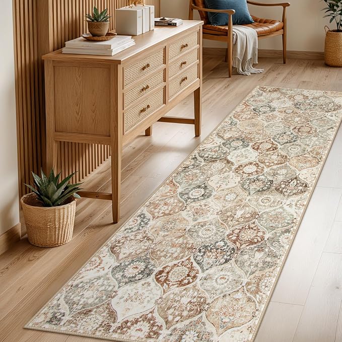 Lahome Moroccan Hallway Rug, 2'5''x8' Kitchen Runner Rugs Non Skid Washable | Runners for Hallways Ultra-Thin Oriental Carpet for Entryway Laundry Room Bedroom Bathroom Elise, Khaki