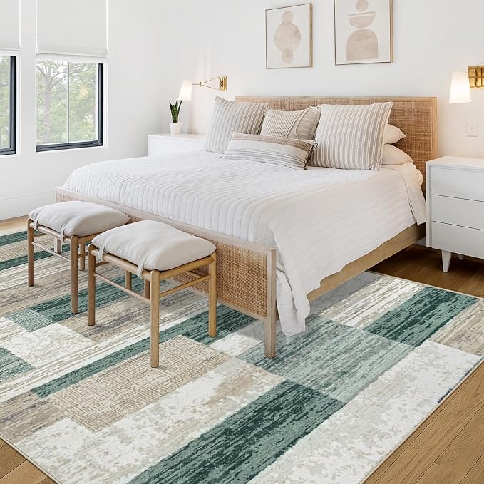 Area Rug Living Room Rugs 8x10 - Large Soft Boho Geometric Rug, Non-Slip Foldable Washable Rugs Non Shedding Morden Indoor Floor Carpet for Living Bedroom Office Dining Room (Green,8'x10')