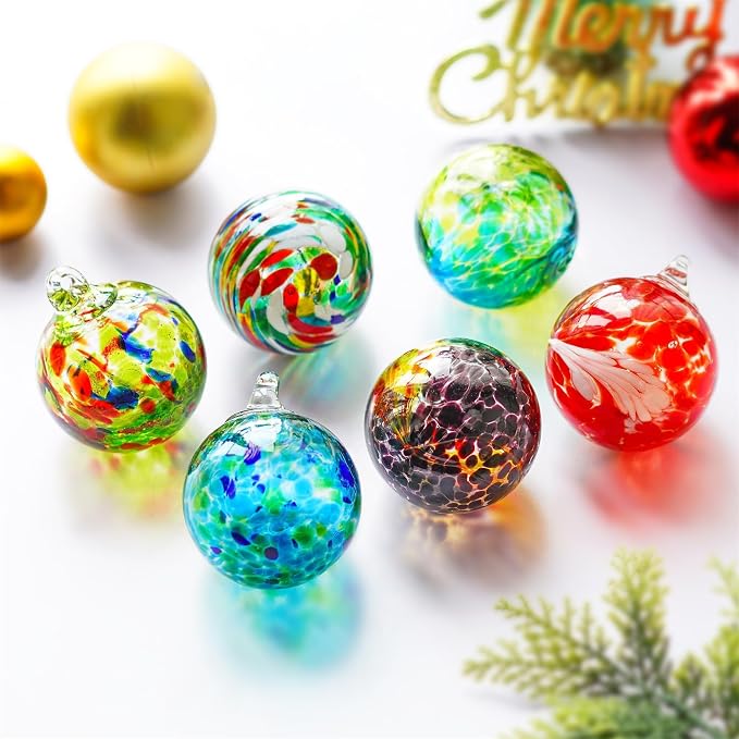 6Pcs Hand-Blown Glass Ornament Balls 2.3'' Hanging Witches Ball Gazing Ball | Exquisite Hand-Blown Glass Craft, Ideal for Home Window Outdoor Garden Patio Xmas Tree