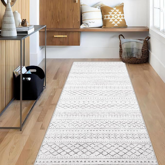 Runner Rug 2x5 Boho Geometric Area Rugs: Small Washable Kitchen Rug, Soft Non Slip Moroccan Long Hallway Rugs for Bedroom Bathroom Laundry Entryway Staircase Foyer(Dark Grey,2X5)
