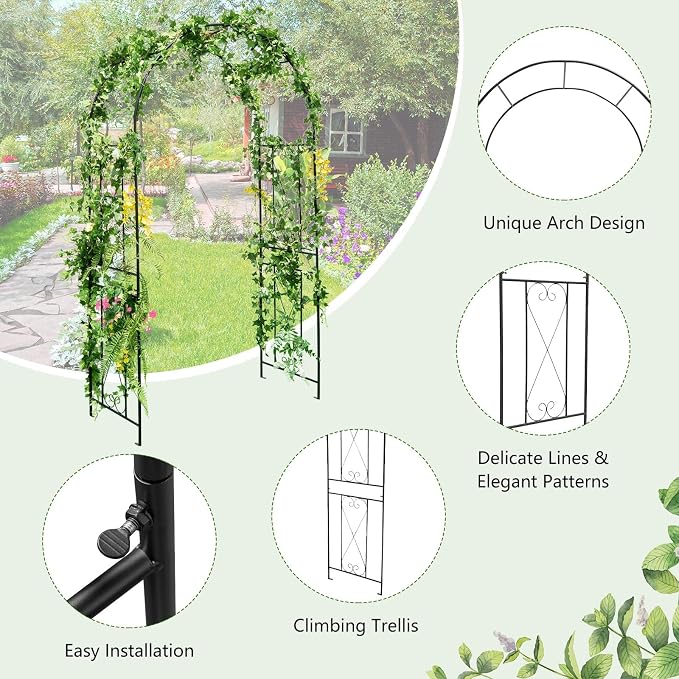 Giantex Garden Arch Trellis - 7.2FT Metal Arbor for Garden Entryway Climbing Plants Rose, 4 Stakes, Outdoor Wedding Archway Pergola for Ceremony Bridal Party Decoration