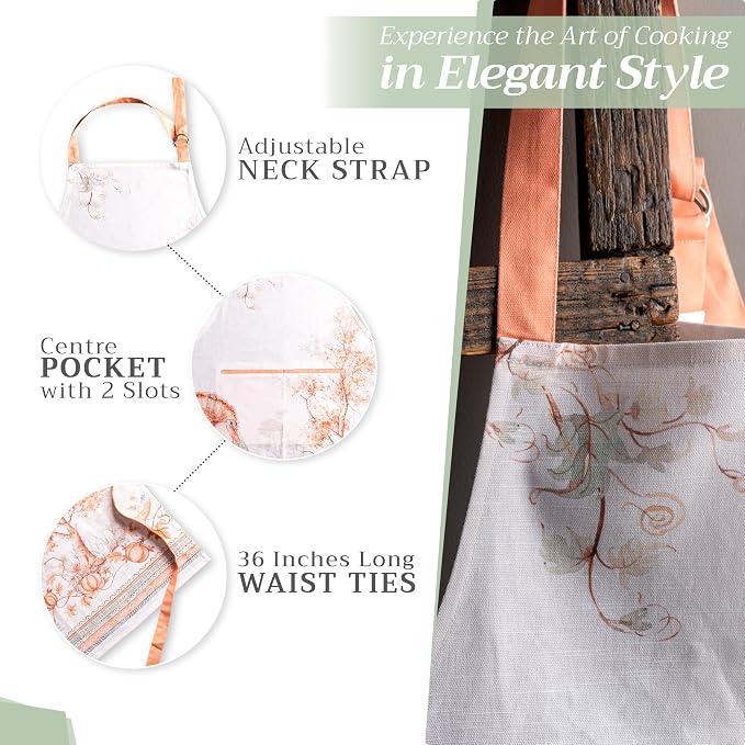 Maison d' Hermine Aprons for women with Pocket 100% Cotton (27.50"x31.50") | Adjustable Neck Strap & long ties Apron Men Chef Wedding Cooking Gardening Server Maid