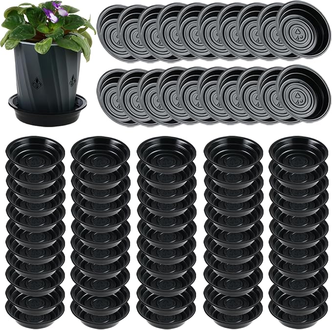 70 Packs 4 Inches Large Plant Saucers for Indoor Outdoor Use Heavy Duty Plastic Plant Plate Dish for Planter Bulk Round Flower Pot Drip Trays to Catch Water 4 to 20 Inch, Black