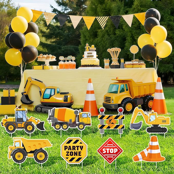 Construction Birthday Party Supplies Construction Birthday Yard Signs With Stakes Trucks Excavator Photo Booth Props for Home Outside Garden Lawn Birthday Decorations