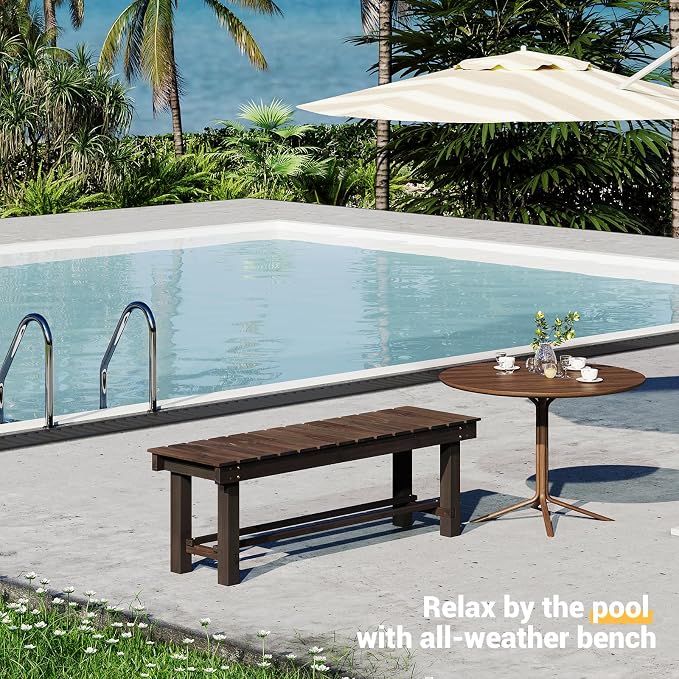 Wood Outdoor Garden Bench 47" Backless Bench 3-Person Seat 100% Solid Fir Carbonized Weatherproof Patio Bench Indoor Bathroom Seat Entryway Shoe Bench for Garden Porch Backyard Pool Balcony (Large)