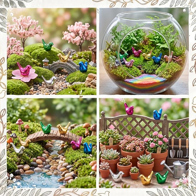 Sieral 100 Pcs Multicolor Mini Bird Figurines Miniature Resin Bird Statues Small Animal Statues Fairy Garden Accessories for Micro Garden Landscape Dollhouse Cake Potted Plants DIY, 0.59" x 0.67"