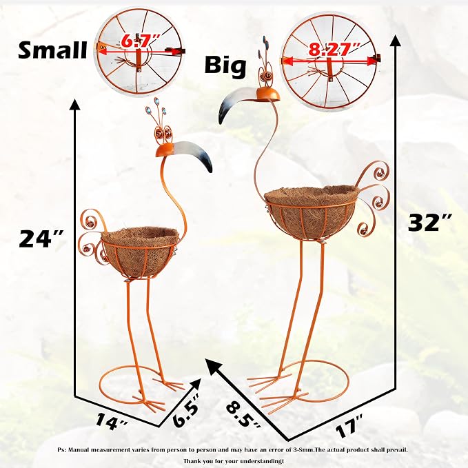 COOZZYHOUR Metal Toucan Planter with Basket - Bird Planters for Outdoor Indoor Lawn,Yard,Porch,Patio, Garden Decorations（Set of 2）