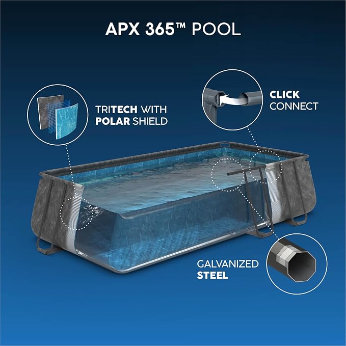 Bestway APX Rectangular Above-Ground Pool Kit 365-956 cm x 488 cm x 132 cm - Dark Grey