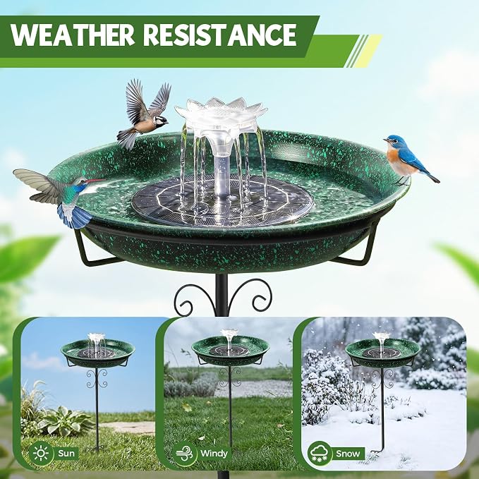 Solar Powered Metal Bird Bath with Fountains for Hummingbirds,Stable Stylish Design with 5-Prong Base Metal Stake Bird Baths for Outside Lawn Patio Yard Garden