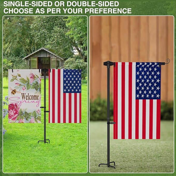 Garden Flag Stand for Yard – Heavy Duty 3/4" Thick Aluminum Garden Flag Holder with 4-Prong Base, Powder-Coated Rustproof, Fits 12x18 Double Flags for Outdoor Decor