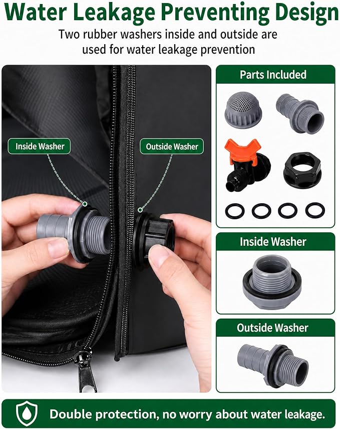 50 Gallon Collapsible Rain Barrel, Rain Water Collection Barrel System Kit, Collapsible Water Tank with Spigot and Overflow Kit, Portable Rain Water Catcher for Garden, Black