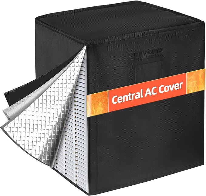 SUNICO Winter Air Conditioner Covers for Outside Units, 24x24x30in, Black | 3 Layers insulation waterproof cover, heavy duty 600D, antifreeze aluminum foil layer, snowproof, windproof buckle strap
