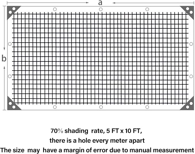 winemana Black Shade Cloth 70%, 5x10 FT Mesh Tarp - Garden Shade for Greenhouse, Patio, Vegetables, Plants Cover and Chicken Coops, Sun Shade Net for Outdoor Protection with Reinforced Grommets