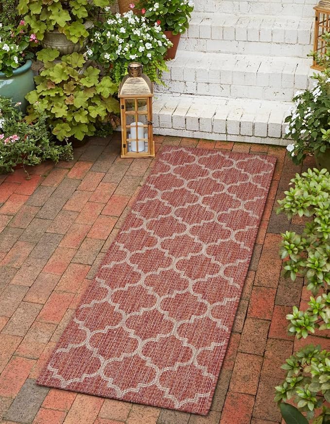 Unique Loom Outdoor Trellis Collection Area Rug (2' 7" x 10' Runner Rust Red/Ivory)