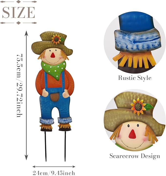 TERESA'S COLLECTIONS Fall Decor for Outdoor Home, Scarecrow for Garden Metal Stakes for Fall Decorations, Autumn Decor for Thanksgiving Decorations, Blue Harvest Yard Signs for Home Lawn Patio, 30"