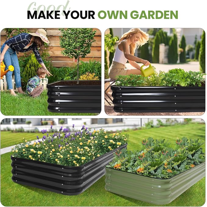 5-in-1 Adjustable Raised Garden Bed Kit | Galvanized Planter Boxes for Vegetables, Flowers | 12" Tall, Multiple Sizes (8x3x1ft, 9x2x1ft, 10x1x1ft, 6x5x1ft, 7x4x1ft) | Outdoor Metal Raised Bed, Grey