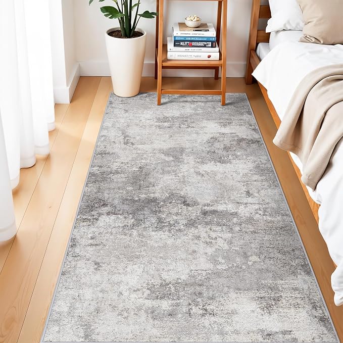 3x6 Washable Abstract Runner Rugs: Non Slip Hallway Carpet Grey | Modern Neutral Kitchen Runners for Entryway, Bedroom, Laundry Room - Soft Low Pile Floor Mat 3x6 Grey