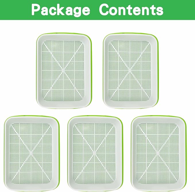Seed Sprouting Tray, 5 Packs Microgreens Growing Trays Big Capacity Sprouts Growing Kit Soil-Free Sprouter Tray for Sprouting Seeds, Beans, Wheatgrass