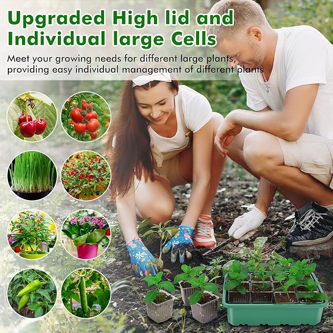 72 XL Cells Seed Starter Tray, 6 Packs Seed Starter Kit Large Size Individual Cells, Seedling Starting Trays with Humidity Dome and High Lid, Germination Kit for Indoor Greenhouse Seed Starter