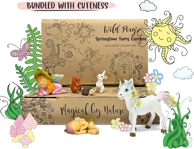 WILD PIXY Miniature Baby Fairy Garden Figurine Set – Decorative Fairy Garden Ornaments with Baby Animals & Fairies – Indoor & Outdoor Décor, Presented in Premium Gift Box