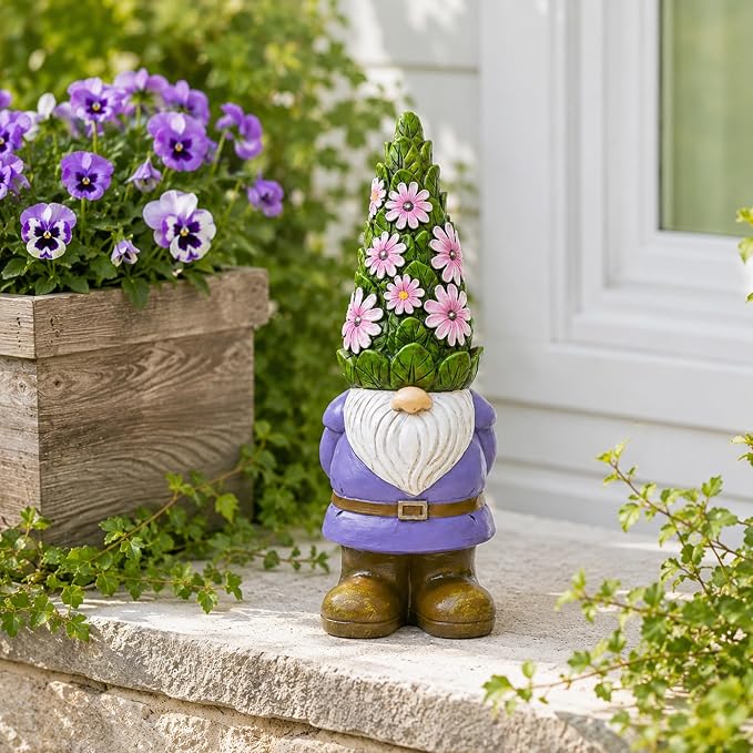 Solar Garden Gnome Statue: Outdoor Figurine with Succulent Lights | Waterproof Resin, Yard Lawn Porch Balcony Patio Home Decor, Gifts for Mom Women Grandma