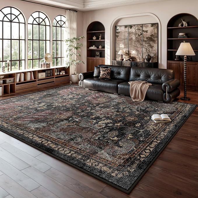 RUGIXE Washable 8x10 Area Rug, Vintage Persian-Style Floral Living Room Rug | Distressed Oriental Design, Non-Slip Backing, Soft Low-Pile Feel, Bedroom & Office Rug, Traditional & Transitional Home Decor