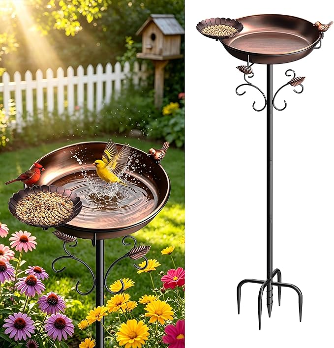 50" Tall Metal Bird Bath for Outside with Small Feeder Bowl, 2-in-1 Removable Birdbath Bowl, Heavy-Duty Easy Clean Garden Yard Lawn Patio Decor, Rust-Proof