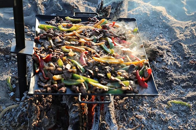 GameMaker Open Fire Cooking Griddle – Portable Campfire Griddle for Open Flame Cooking, Firepits, Outdoor Fire Rings & Camping – Heavy-Duty, Easy Setup & Adjustable Height